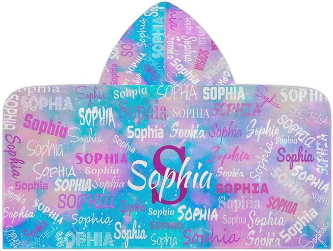 Personalized Hooded Kids Beach Towels - Toddler Bath Towel Girls Boys Swim Cover-ups for Children Pool Towels Lightweight Soft Beach Poncho 24x50IN, Watercolor Pink Blue Galaxy