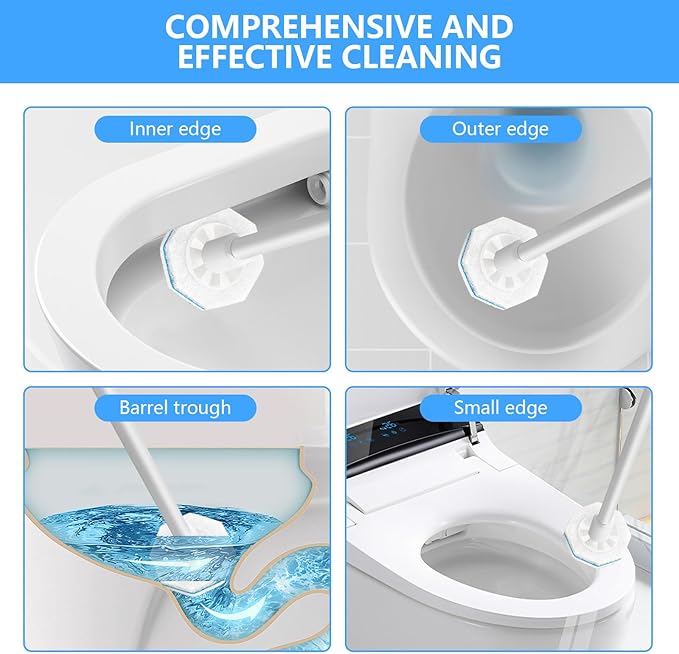 50 Count Disposable Toilet Bowl Wand Refills for Clorox, Upgraded Octagon Replacement Heads Compatible Clorox Toilet Wand Refills for Toilet and Bathroom Cleaning