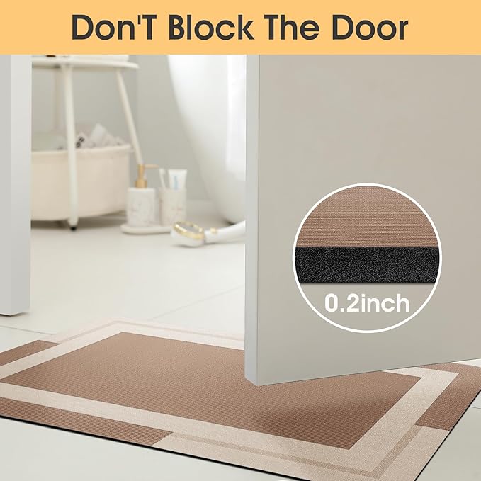 ACCUMTEK Non Slip Bath Mat, Thin Bathroom Rugs Fit Under Door, Quick Dry Bath Mats, Machine Washable Bath Rugs for Bathroom, Bathtub & Kitchen, Bathtub, Light Brown/Bordered/32 x20