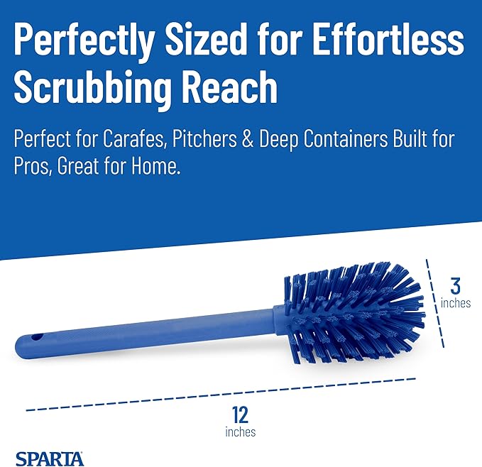 SPARTA Large Water Bottle Brush Ideal for Wide-Mouth Jars, Bottles and Tumblers, Dishwashing Tool with Handle for Home and Commercial Kitchens, Plastic, 12 Inches, Blue