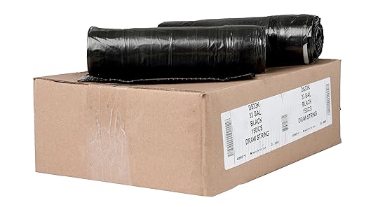 Aluf Plastics 33 Gallon 1 MIL Black Drawstring Tall Kitchen Garbage Bags - 34" x 40" - Pack of 150 - For Home, Kitchen, Restaurant, & Office