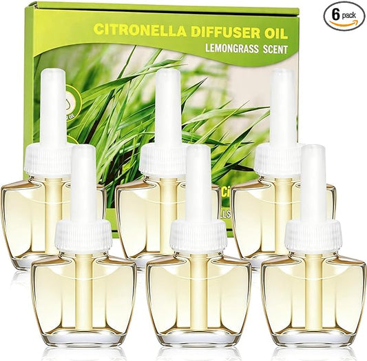 Citronella Plug In Air Freshener Refills, Lemongrass Fragrance, Compatible with Air Wick & Glade, Scented Plug In Refills for Bedroom, Bathroom, Patio, Camping, Courtyard, Pool, Outdoor Use, 6 Count