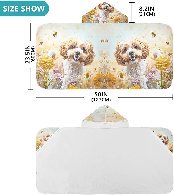 Hooded Towel for Kids Cockapoo Dog Standing in The Flowers Beach Wrap Bath Towels 50x23.5in