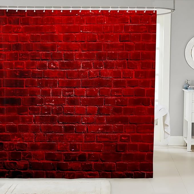 jejeloiu Wall Pattern Bath Curtain Kids Red Brick Wall Shower Curtain 72"x84" Vintage Theme Bathroom Shower Liner for Women Men Room Decor Waterproof Soft Lightweight Polyester Bathroom Accessories