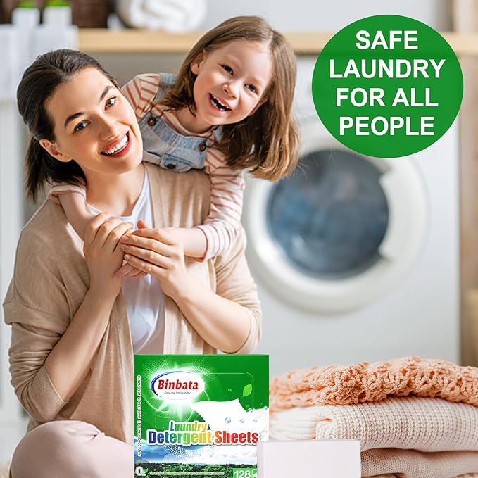Binbata Laundry Detergent Sheets - Up To 128 Loads, Hypoallergenic, Eco-Friendly Forest Scent, Biodegradable, Plastic Free, Liquidless Laundry Sheets Suitable for Sensitive Skin