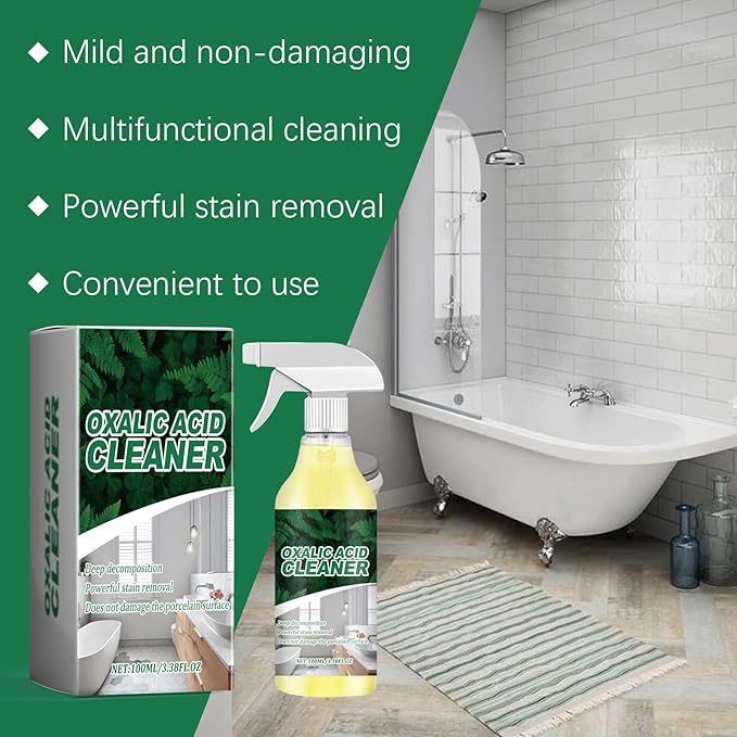 Oxalic Acid Cleaner Spray - Professional Strength Rust Remover & Toilet Bowl Cleaner for Hard Water Stains, Calcium, Lime & Mineral Deposits - Heavy-Duty Bathroom Grout & Tile Cleaning Solution (1)
