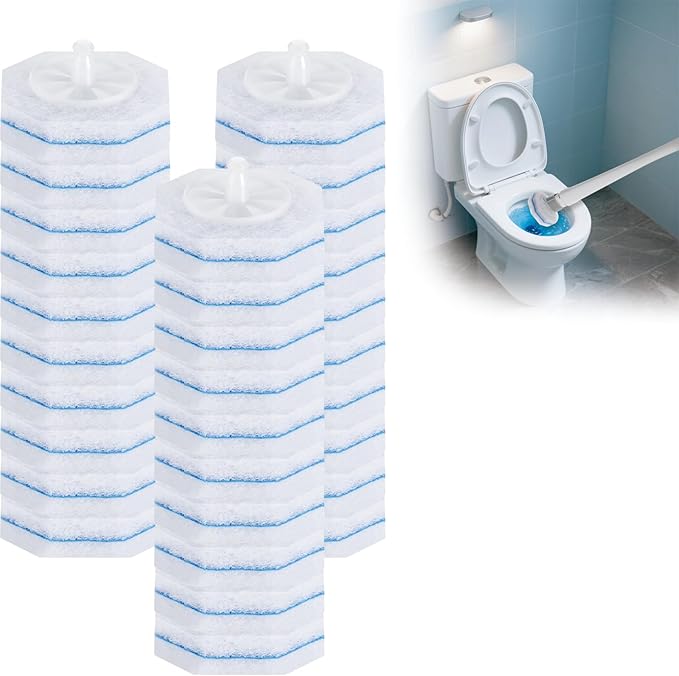 30 Ct Disposable Toilet Wand Refills, Toilet Bowl Cleaner Scrubbing Pads, Unscented Preloaded Refills, Compatible with Most Wand Handles