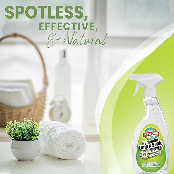 Restore Naturals Non Toxic Bathroom Cleaner - 22oz - Soap Scum Remover, Non Toxic Shower Cleaner, Plant Based Cleaning Products, Eco Friendly Cleaning Products - 6 Pack