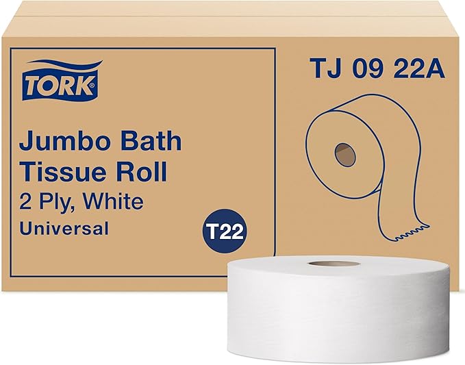 Tork Jumbo Toilet Paper Roll White T22, Universal, 2-ply, 12 x 1000', TJ0922A
