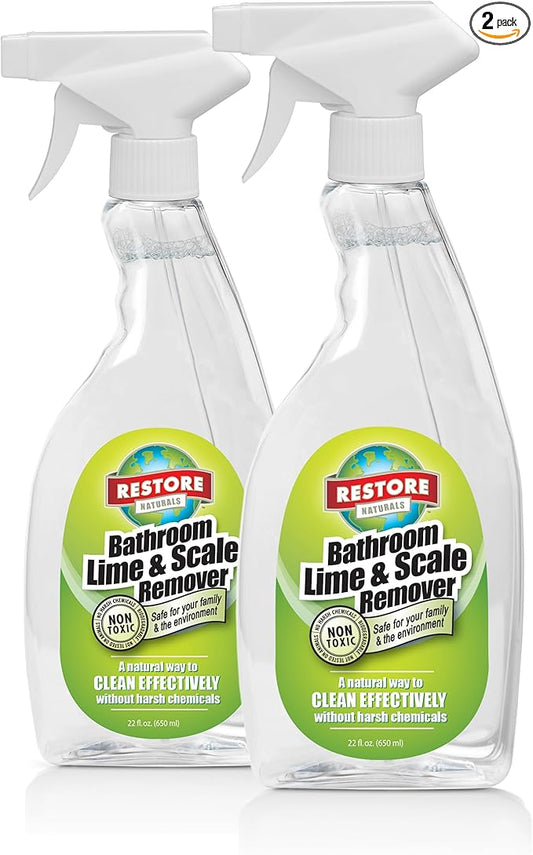 Restore Naturals Non Toxic Bathroom Cleaner - 22oz - Soap Scum Remover, Non Toxic Shower Cleaner, Safe Cleaning Products, Eco Friendly Cleaning Products - 2 Pack