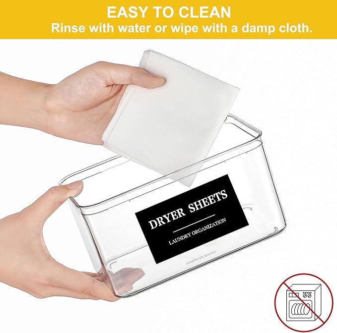Laundry Detergent Pods Container & Dryer Sheet Holder with Lid, Clear Laundry Detergent Powder Dispenser with Labels, Plastic Laundry Containers for Organizing Laundry Room Organization and Storage
