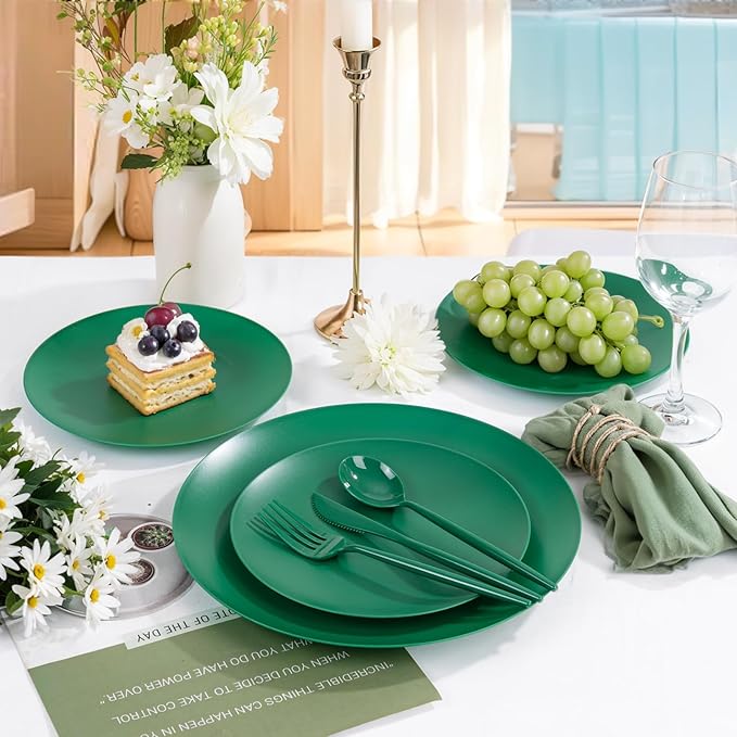 EI 150pcs Green Plastic Plates,Green Disposable Plates Heavy Duty,Fancy Plastic Dinnerware Set,Dinner Plate for Party,Picnic,Birthday,Wedding Afternoon Tea Spring,Soccer Plates,World Cup 2026