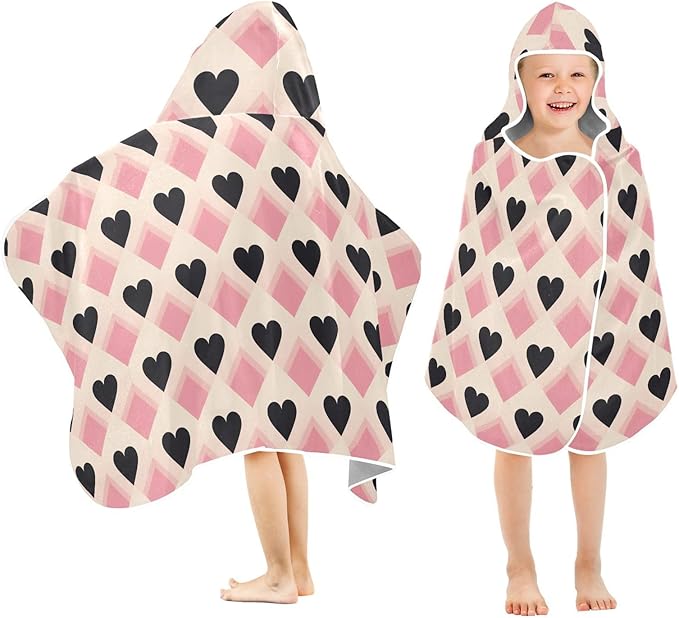 Kids Hooded Towels Valentine Buffalo Checkered Hearts Swimming Beach Towel 23.5" x 50" Bath Towel for Boys Girls 21217186