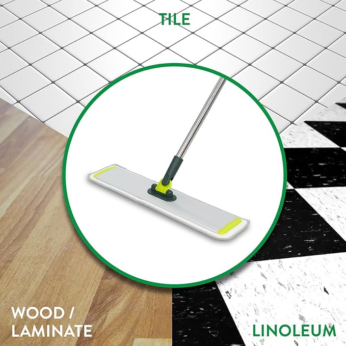 Pine-Sol Flat Microfiber Mop - Wet/Dry Floor Cleaning Tool with 2 Reusable Mopping Pads - Multi-Surface for Dusting Hardwood, Laminate, Tile - Extendable Stainless Steel Handle with Swivel Head