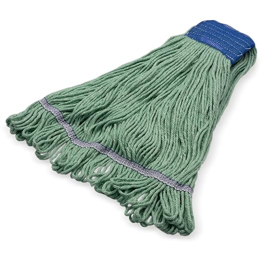 SPARTA Flo-Pac Cotton Mop Head, Loop-Ended, Wide Band with 5" Blue Band for Organized Cleaning, X-Large, Green, (Pack of 12)