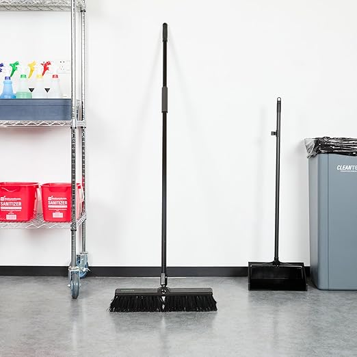 Restaurantware-Clean Tek Professional 17.13 Inch Push Broom, 1 Heavy-Duty Broom with 59â€ Handle - Medium Bristles, 2 Handle Attachment, Wooden, Commercial Use, for Deck, Garage, Yard, Patio