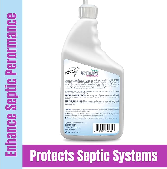 Septic Safe Toilet Bowl Cleaner - Septic Boost Acid-Free Toilet Cleaner with Enzymes for Septic Tank Treatment - Effective Cleaning & Deodorizing Bio-Based Liquid Toilet Bowl Cleaner (1-Quart)