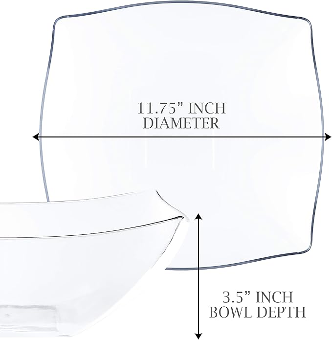 PLASTICPRO Disposable 128 ounce Square Serving Bowls, Party Snack or Salad Bowl, Extra Large Plastic Crystal Clear Pack of 4