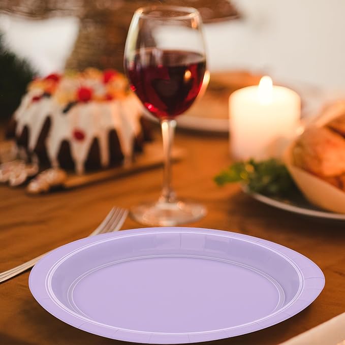 QZYL 50 Pieces of Paper Plates, Round Lavender Party Plates Pack, Disposable 9 Inches Paper Dinner Plates, Everyday Use Plates for Daily Meals Picnic Camping Birthday Wedding Christmas Supplies