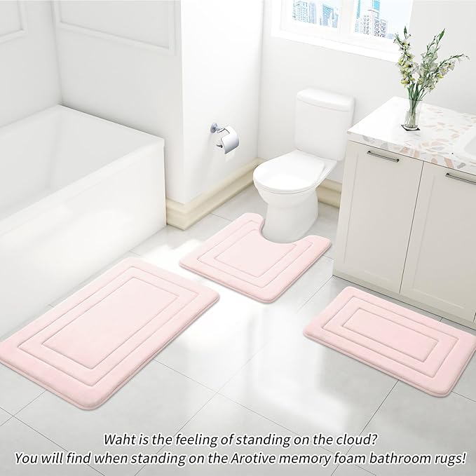 Arotive Memory Foam Bathroom Rug Mat 36x24, Ultra Soft and Absorbent Bath Mat, Machine Wash Dry, Comfortable Bath Rug Carpet for Bathroom Floor, Tub and Shower, Pink
