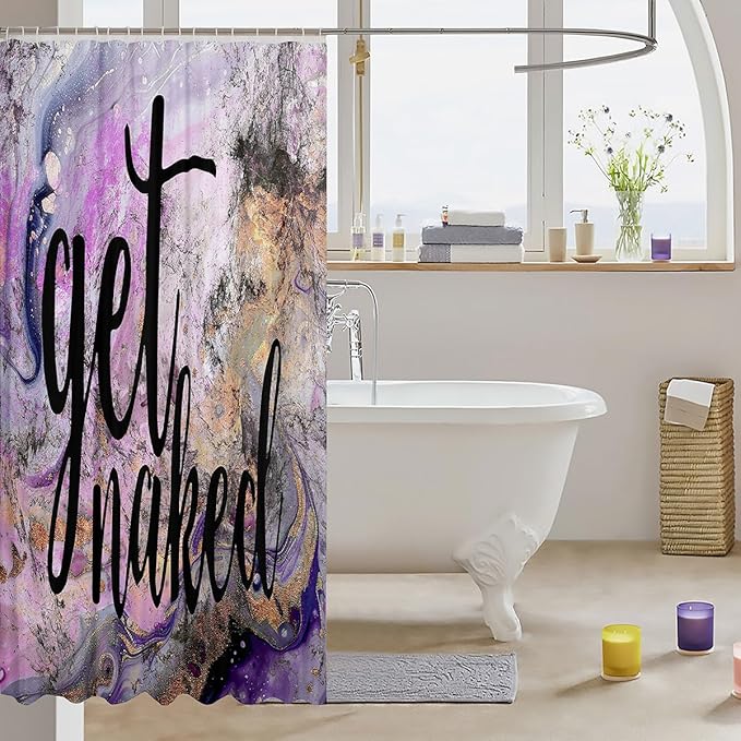 Funny Quotes Shower Curtain Get Naked Bathroom Curtains for Couple Lover Men Women Romantic Shower Curtain Set with Hooks Colorful Modern Tie Dye Cloth Fabric Bathroom Decor Room Decor 72x78 Inch