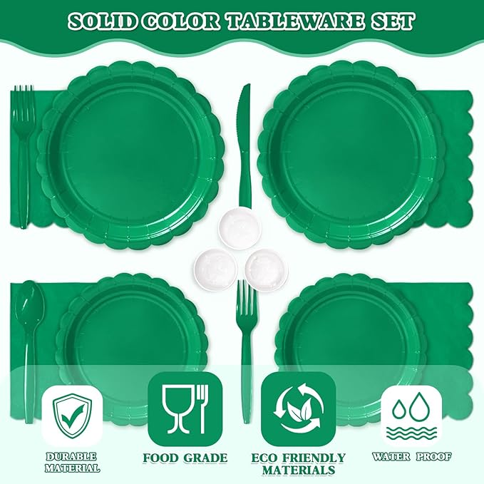 Vyntra 175 Pcs Disposable Paper Plates and Napkins Set, 9" Dinner Plates & 7" Dessert Plates, Tableware for Birthday, Graduation, Wedding, Party (Green, 175 Pcs)