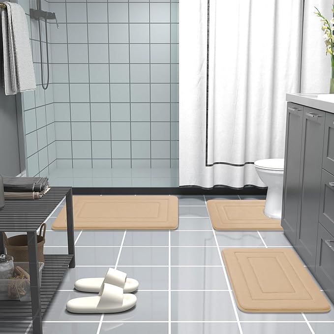 Arotive Memory Foam Bathroom Rug Mat 36x24, Ultra Soft and Absorbent Bath Mat, Machine Wash Dry, Comfortable Bath Rug Carpet for Bathroom Floor, Tub and Shower, Beige