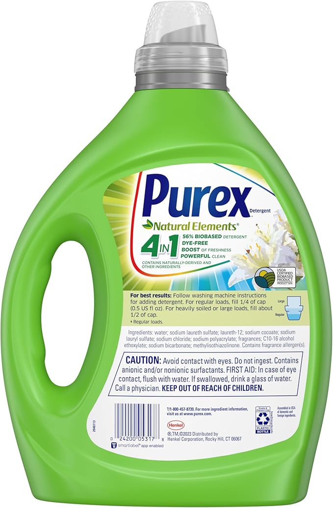 Purex Liquid Laundry Detergent,Ultra Concentrated,Natural Elements Linen & Lilies,82.5 Ounce,165 Loads,(Pack of 2)