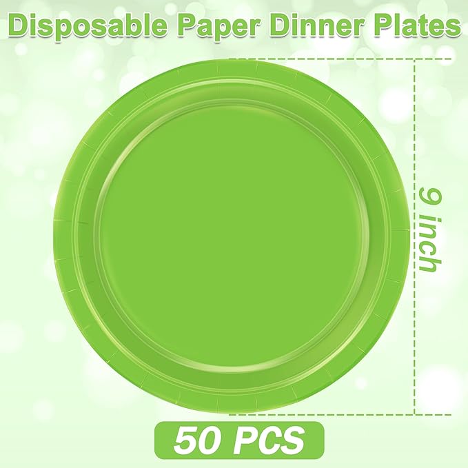 QZYL 50 PCS Disposable Dinner Plates, 9 Inch Lime Green Heavy Duty Round Plates for Daily Use, Picnic, Anniversary, Birthday, St. Patrick's Day Parties