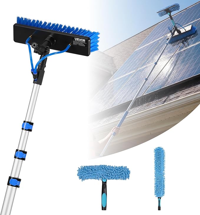 VEVOR Solar Panel Cleaning Kit, 20 ft, Water Fed Pole Kit with Cleaning Brush, Soap Dispenser, Extendable Aluminum Telescopic Pole, 180° Rotatable Brush Head, for Roof Mounted Solar Panels, Windows