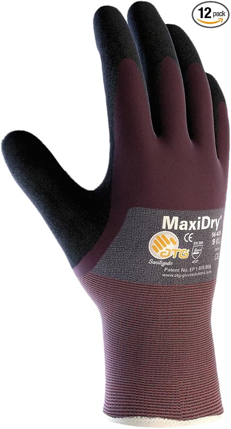 ATG 56-425/XXL Maxidry, Gry. Nylon Shell, Prpl./ Blk. Nitrile Non-Slip 3/4 Coat Purple