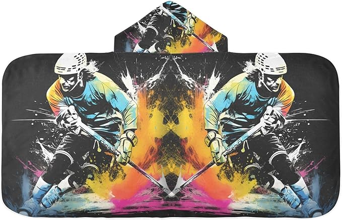 Hooded Towel for Kids Abstract Running Ice Hockey Player Beach Wrap Bath Towels 50x23.5in