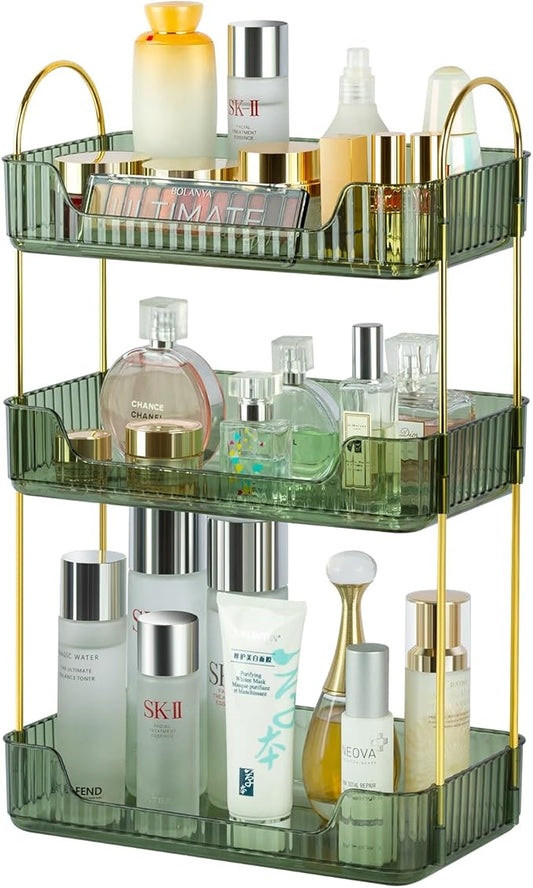 3-Storey Bathroom Counter Organizer, Green, Luxury Style, for Cosmetic Skin Care Lipstick