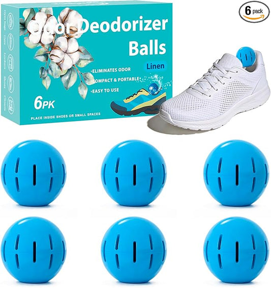 Shoe Deodorizer Balls 6 Pack, Odor Eliminator for Sneaker Car Gym Bag Closet Locker, Long-Lasting Air Freshener Linen Scent