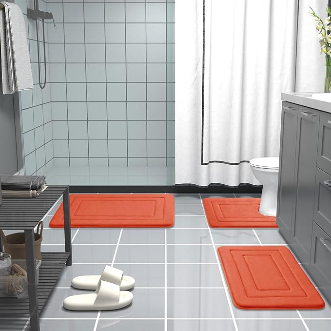 Arotive Memory Foam Bathroom Rug Mat 47x24, Ultra Soft and Absorbent Bath Mat, Machine Wash Dry, Comfortable Bath Rug Carpet for Bathroom Floor, Tub and Shower, Coral