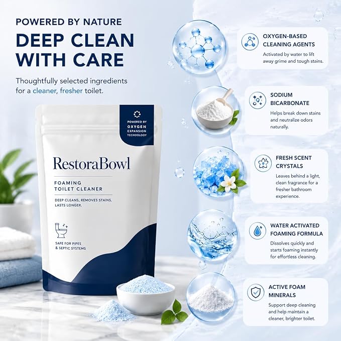 RestoraBowl Foaming Toilet Cleaner, Multi Surface Foam Cleaner for Toilet Bowl and Bathroom Cleaning, Fresh Scent Daily Cleaning Formula