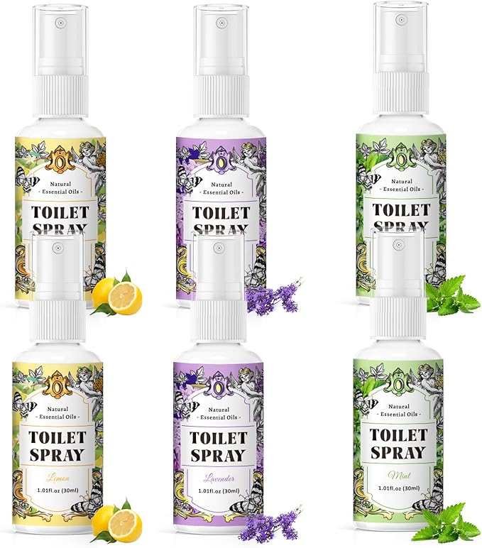 SCENTORINI Toilet Spray for Poo Odor Eliminator, Bathroom & Toilet Odor Elimination,Travel Size, 2 Lemon & 2 Lavender & 2 Mint, 1 oz Bottles, Air Freshener Spray for Poop, Home, Travel and Pockets