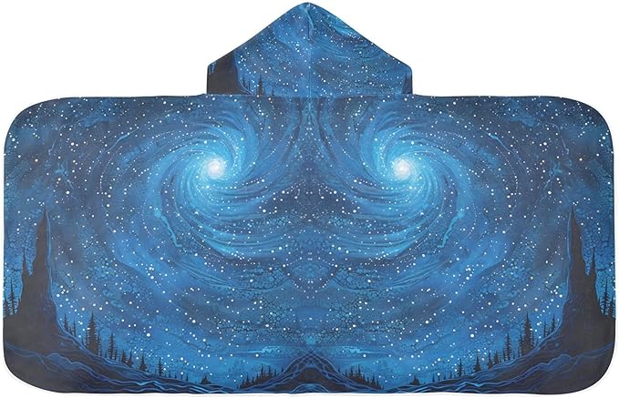 Hooded Towel for Kids Dark Blue Starry Sky Beach Wrap Bath Towels 50x23.5in