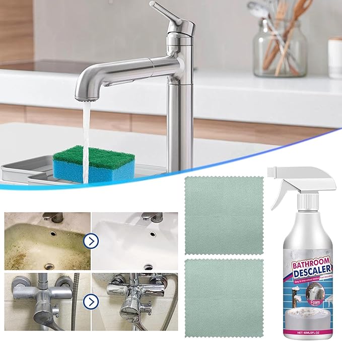 Bathroom Descaler Foam Cleaner Spray, Fast-Acting Powerful Stubborn Stains & Limescale Remover, All-Purpose Bubble Foam Cleaner for Bathroom, Toilet, Shower, Glass, Sink and More (2)