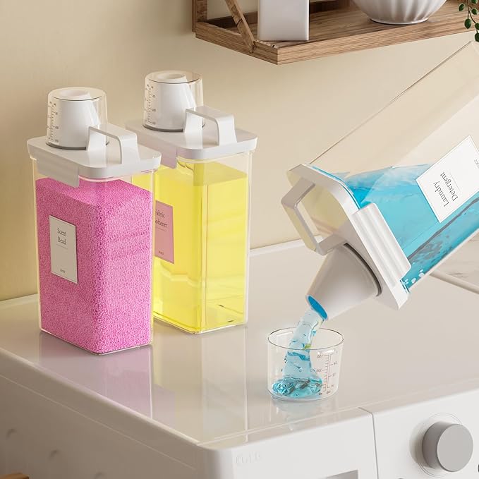 77.8OZ Laundry Detergent Dispenser Container, 3 Pack Liquid Laundry Dispenser, Plastic Detergent Dispenser for Laundry Room/Powder/Fabric Softener with 6 Labels, Clear