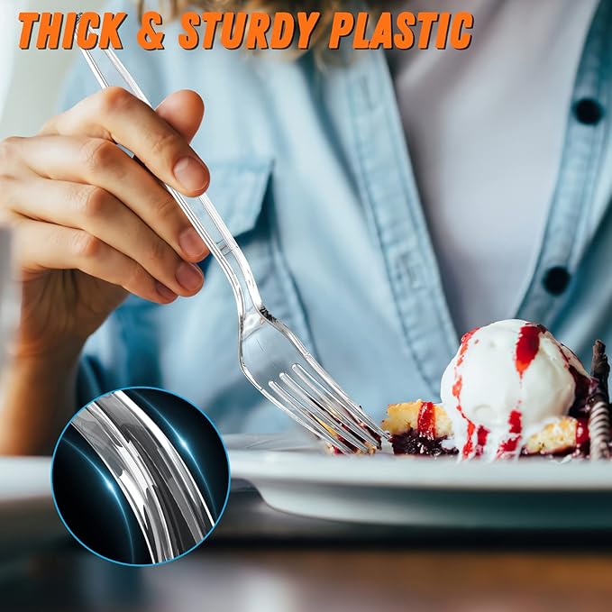 Dipoo 7.1" Clear Plastic Forks Heavy Duty with Heat Resistant & BPA Free, Solid and Durable Plastic Cutlery, Premium Disposable Forks for Party Supply(84 Count)