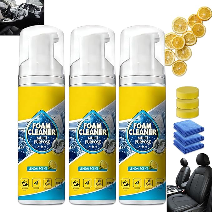 Powerful & Multipurpose Car Interior Foam Cleaner, All-Purpose Rinse-Free Foam Cleaner Spray, Car Seat Cleaner Spray Foam, Deep Penetration Rich Foaming Stain Remover (3PCS, 150ML)