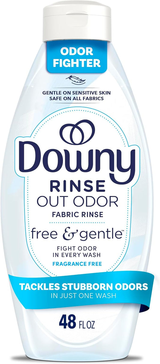 Downy Free & Gentle Rinse Laundry Odor Remover, Scent Free, 48 FL OZ, Gentle on skin, No dyes or heavy perfumes, Fabric Softener and Laundry Odor Removal Rinse
