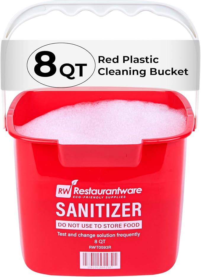 Restaurantware RW Clean 8 Quart Cleaning Bucket 1 Detergent Square Bucket - With Measurements Built-In Spout And Handle Red Plastic Utility Bucket For Home Or Commercial Use