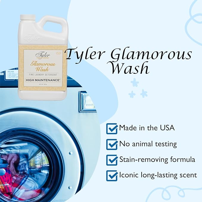 Tyler Glamorous Wash High Maintenance Fine Laundry Detergent with Stain Remover Pen and Dryer Sachets - Liquid Detergent Designed for Clothing - Hand & Machine - 32oz (High Maintenance)
