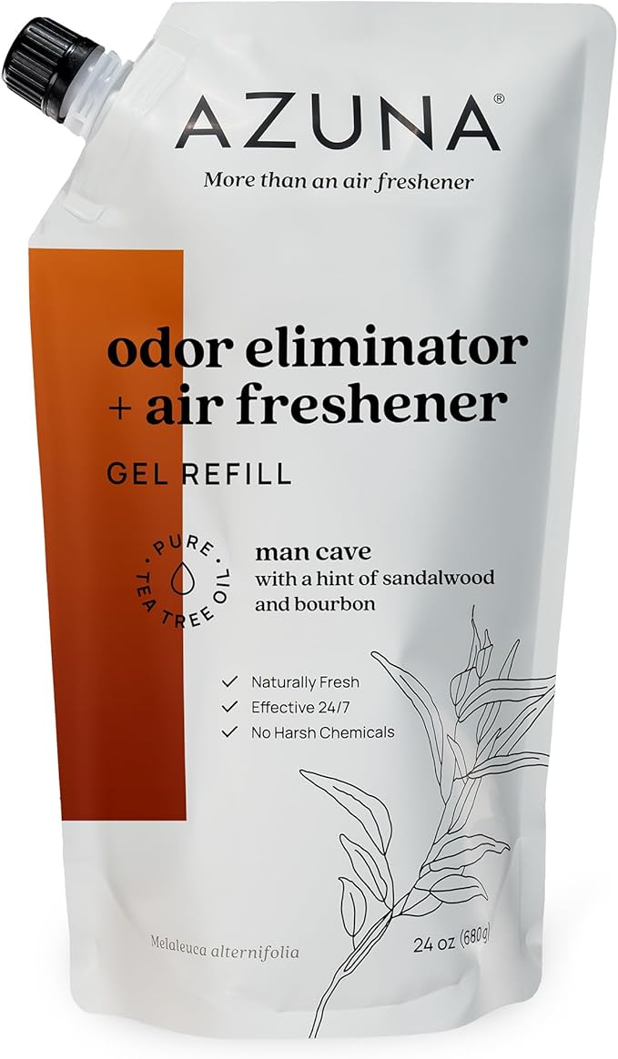 Azuna Air Freshener and Odor Eliminator for Strong Odor Gel 24oz Refill Pouch | Plant-Based & Long Lasting | Pet, Smoke, Home and Bathroom | Sandalwood | Lasts 60–90 Days