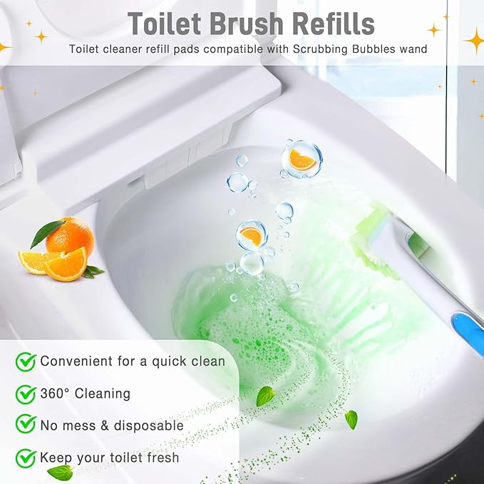 Toilet Cleaner Refill Pads Citrus Scent Enhanced Odor Control 72 Count Toilet Scrubber Refill Clean Stains Disposable Toilet Brush Refill for Toilet and Bathroom