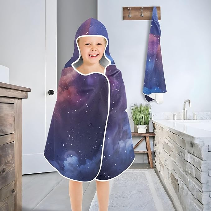 Hooded Towel for Kids Dream Starry Sky with Clouds Beach Wrap Bath Towels 50x23.5in