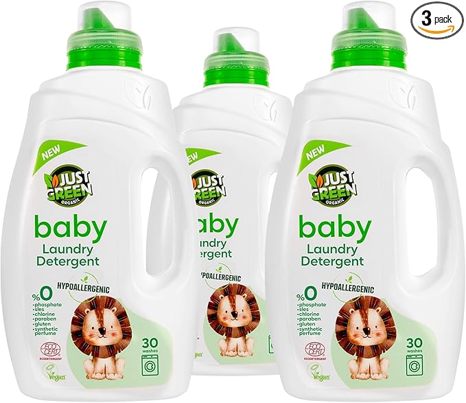 Baby Liquid Laundry Detergent, Plant-Based Laundry Soap Newborn & Infant Clothes, Hypoallergenic, Fragrance-Free, EcoCert Certified, 30 Washes, 50.7 fl oz (1500 ml) - 3 Pack