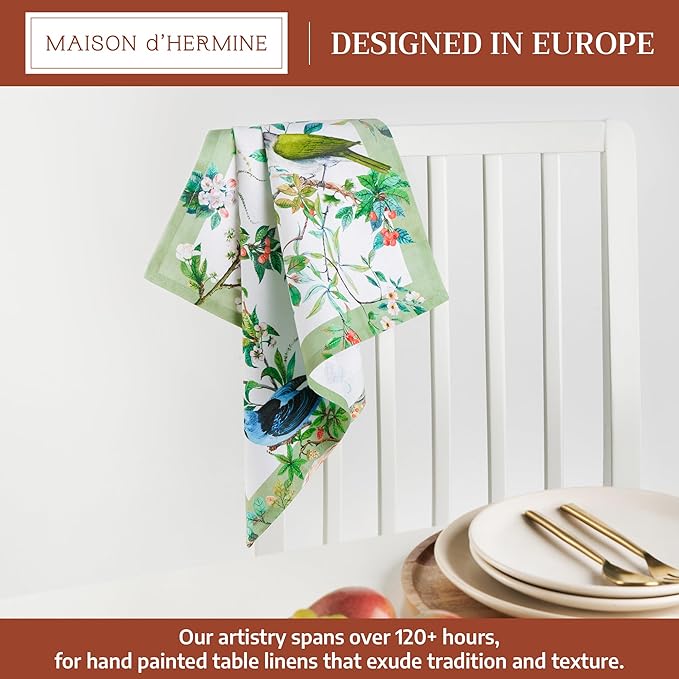 Maison d' Hermine 100% Cotton Cloth Napkins Set of 4 Everyday Reusable Square Napkins Cloth Washable Dinner Party Wedding Restaurant Hotel Kitchen Spring Summer (Mesange, 18" x 18")